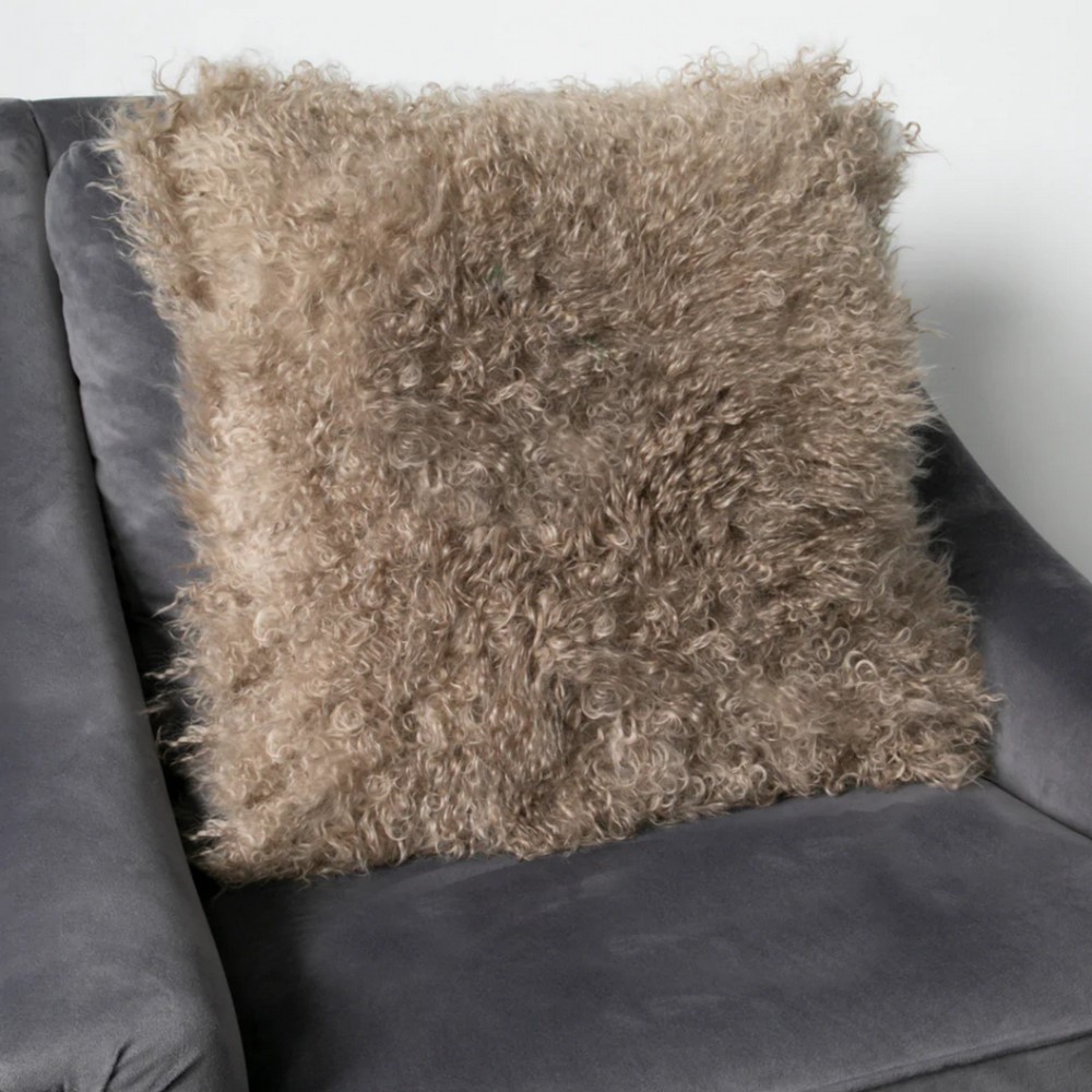 Heidi Curly Tibetan Sheepskin Cushion in Light Brown